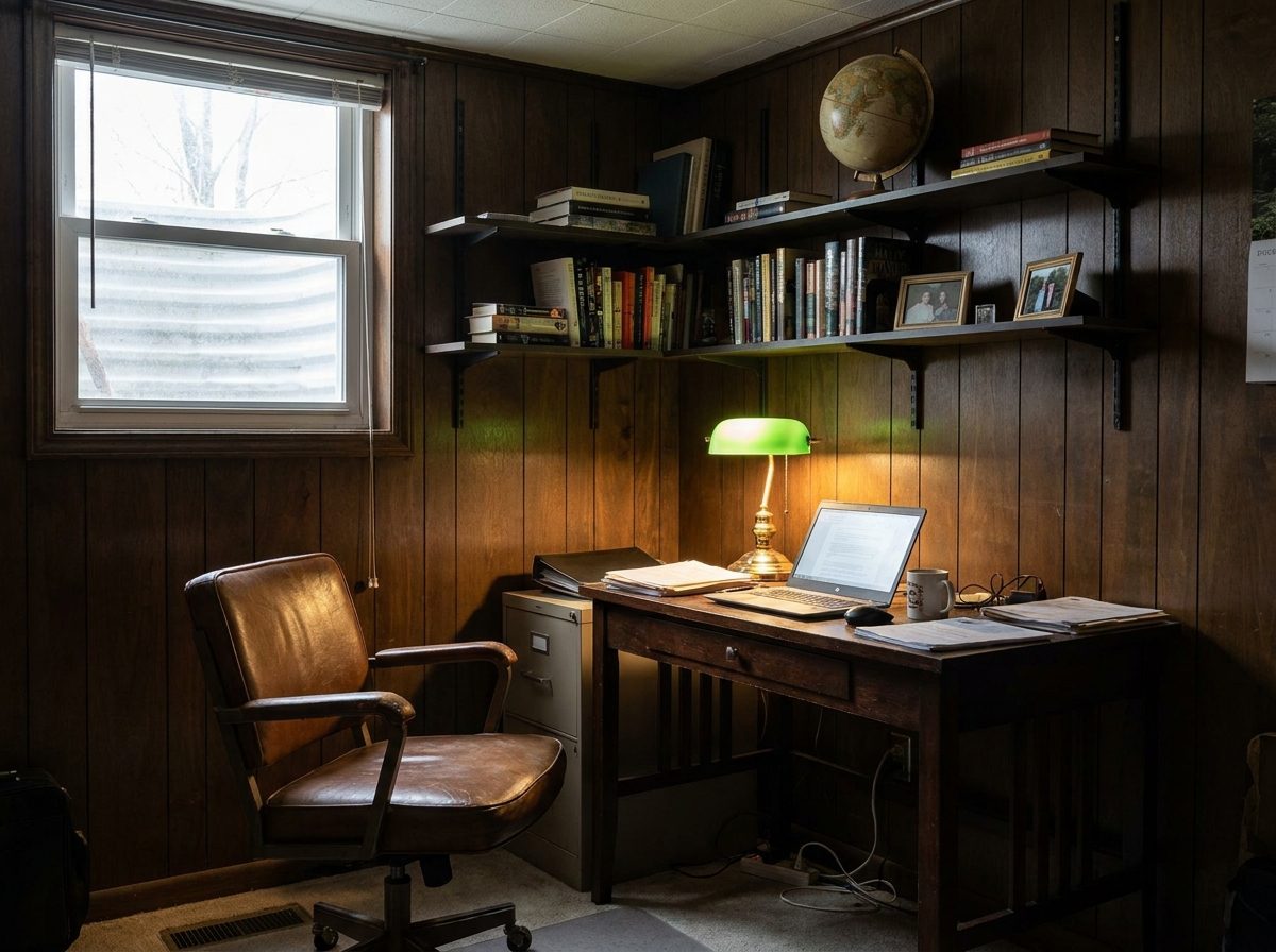 masculine home office black desk